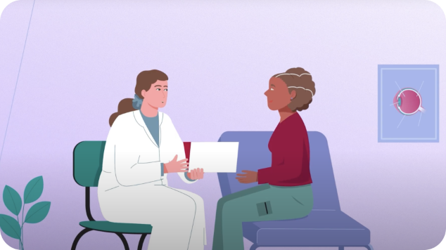 Illustration of white coat doctor and a patient