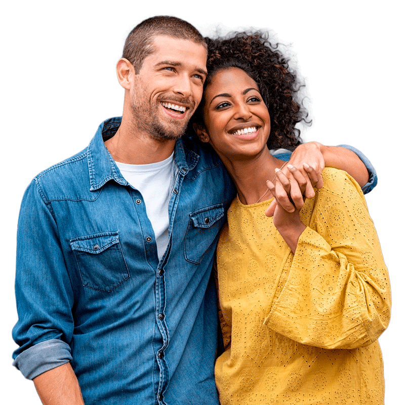 An interracial couple with hands interlocked